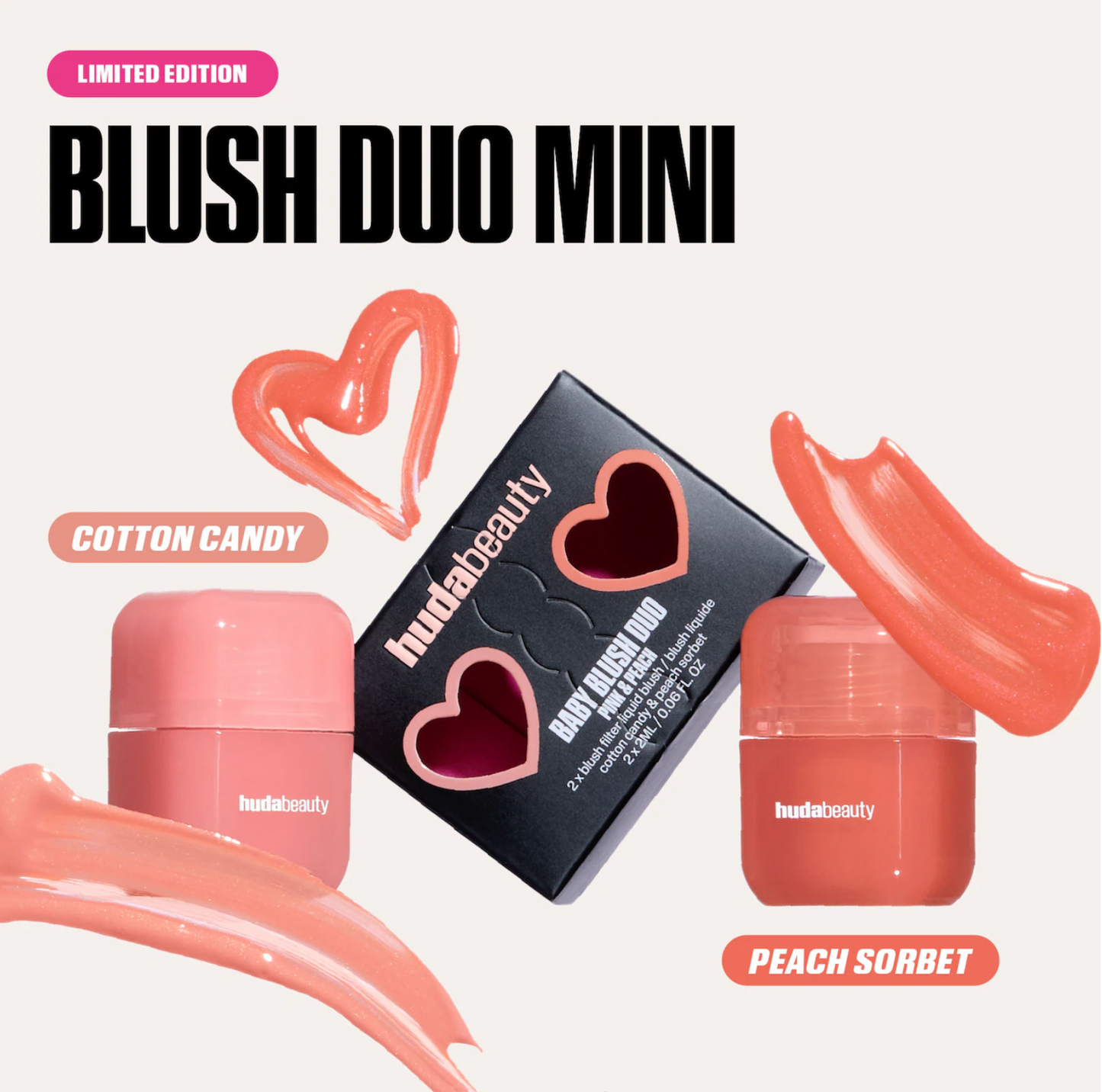 Huda Beauty - Baby Blush Duo Set | Cotton Candy and Peach Sorbet - baby pink / peachy tangerine