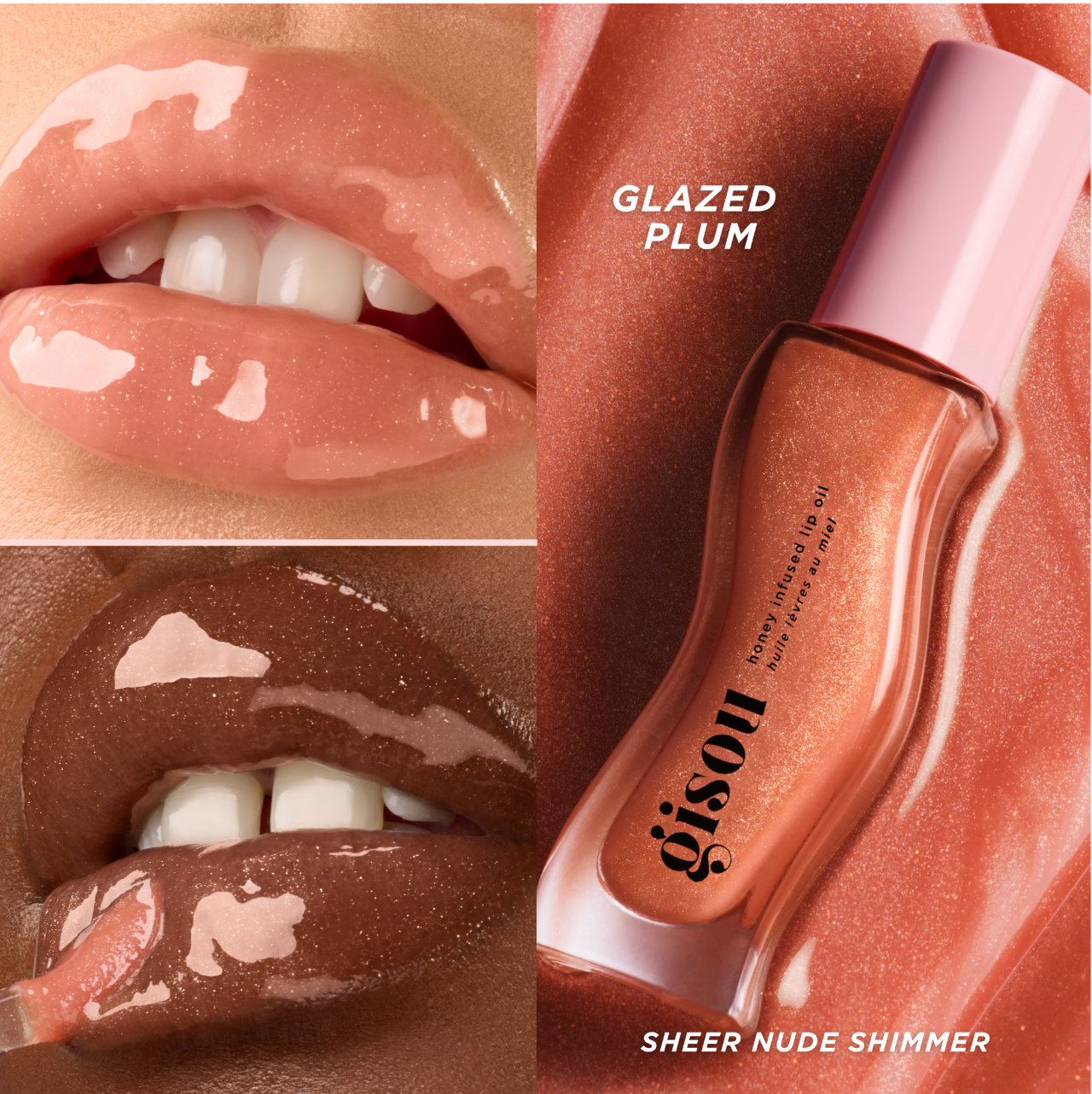 Gisou - Honey Infused Hydrating Lip Oil | Glazed Plum - sheer nude shimmer
